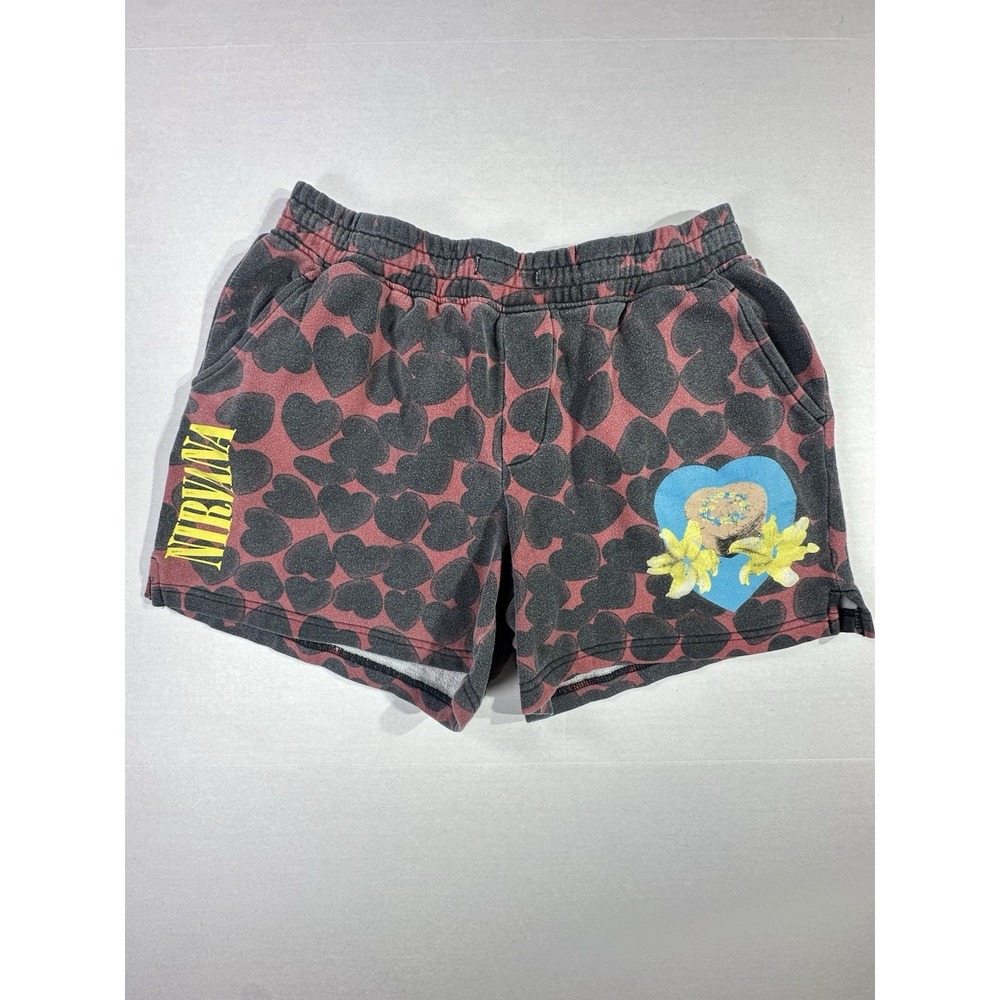 Nirvana Heart Shaped Box Pattern Shorts L Yellow Logo  Licensed 2023‎ Music